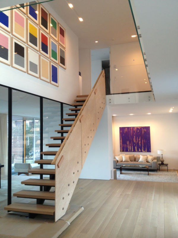 gallery wall stairway modern loft