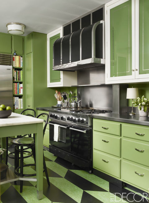 green kitchen - elle decor
