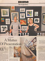 picture of new york times newspaper. HEadline reads: A Matter of Presentation and photos show two people standing next to large art installation and many frames