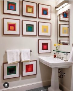 josef Albers prints in a bathroom