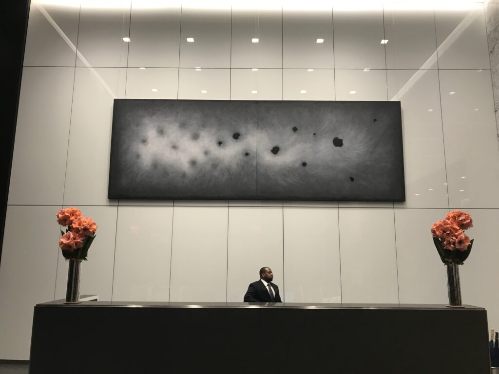 art displayed in a corporate lobby