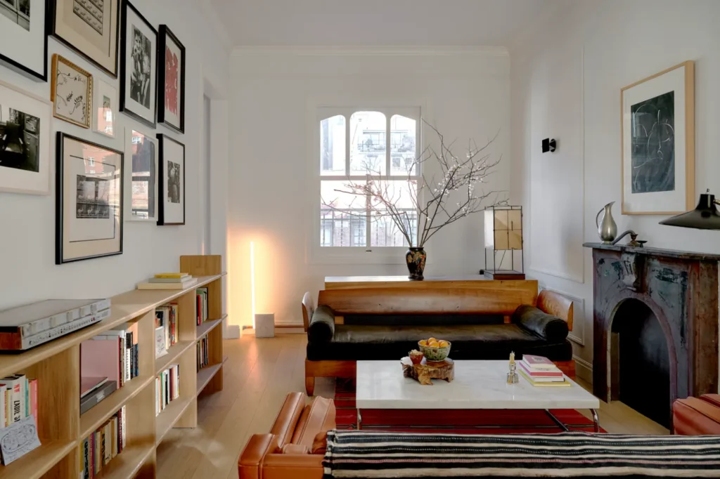 Art installation in Chelsea apartment living room featured in Domino Magazine