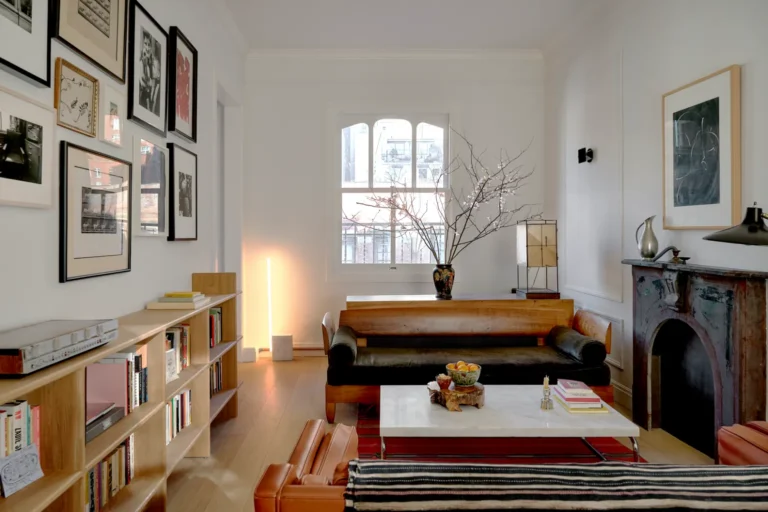 Art installation in Chelsea apartment living room featured in Domino Magazine