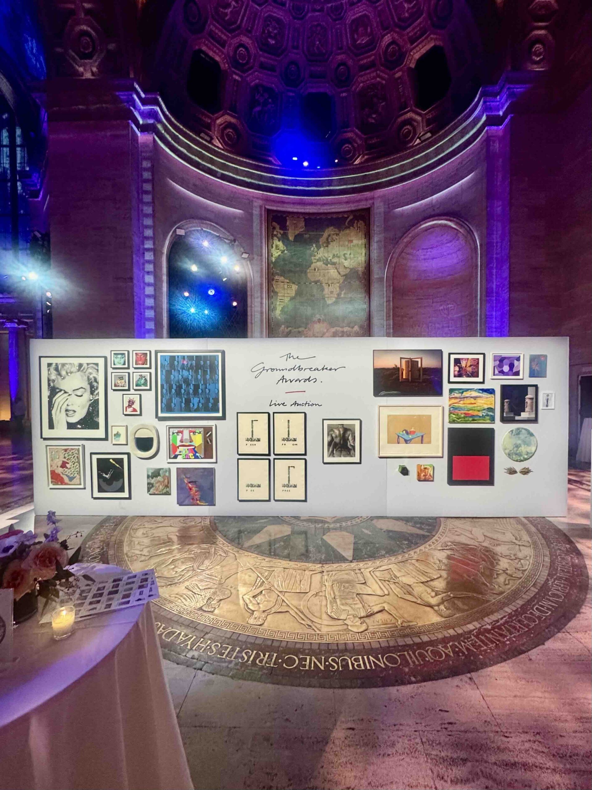 Art wall installation for the Housing Works Groundbreaker Awards live auction at Cipriani 25 Broadway